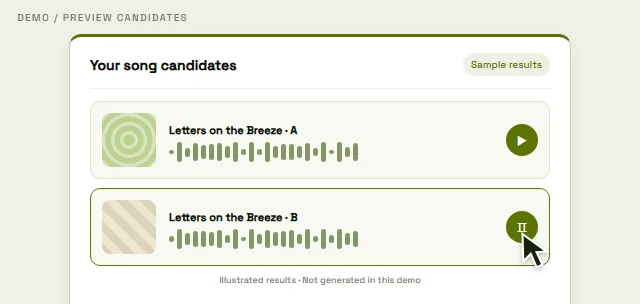 Previewing two sample song candidates