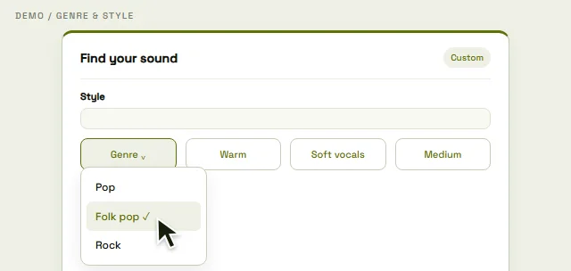 Selecting folk pop, a warm mood, and soft vocals